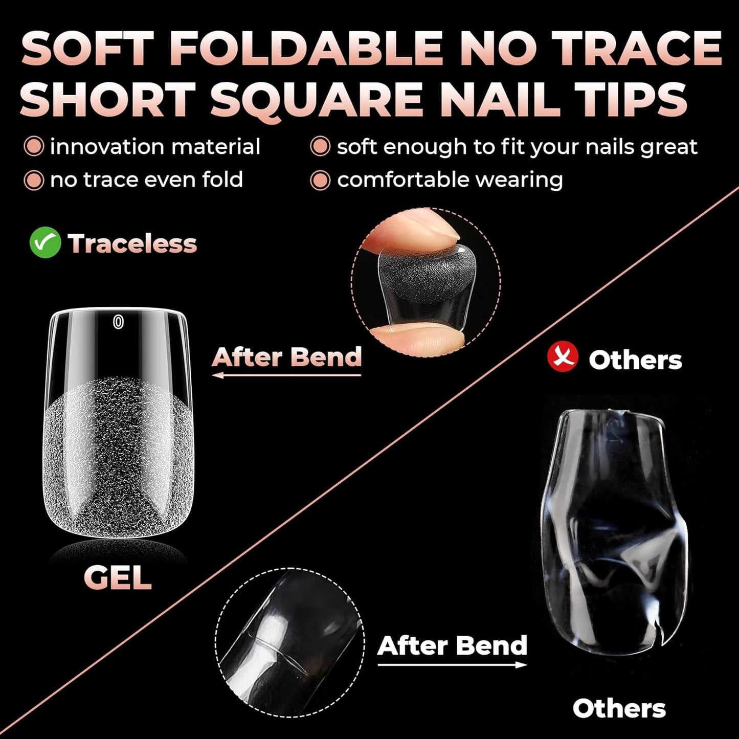 UNA GELLA Short Square Gel Nail Tips: 312pcs Square Fake Nails Pre-File Soft Gel Nails Tips for Full Cover Acrylic Nails False Nails12 Sizes Press on Nails for Nail Extensions Home DIY Salon-Velvo Beauty