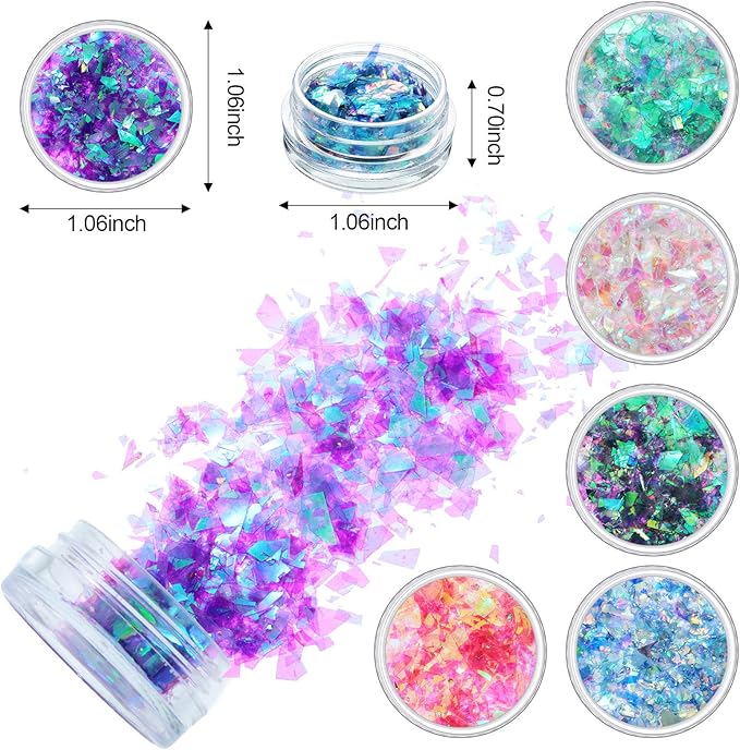 12 Boxes Mermaid Iridescent Chunky Glitter Flakes Chrome Nail Sequins Aurora Holographic Mermaid Nail Glitter Flakes Glitters Chunky Iridescent Flakes for Face Eyes Body Hair Nail Decoration-Velvo Beauty