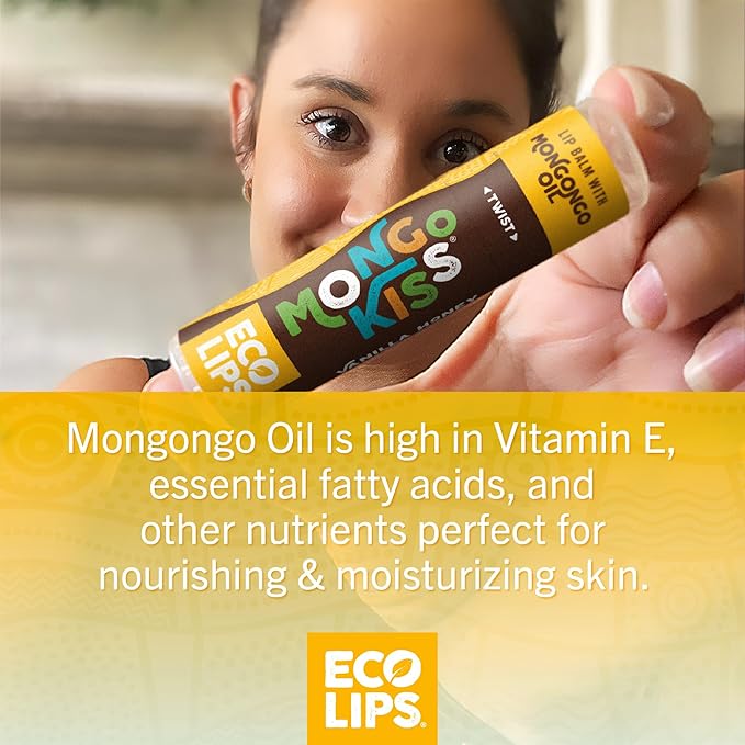 LIP BALM Mongo Kiss 6-Pack (6 tubes) Vanilla Honey by Eco Lips 100% Organic Beeswax & Cocoa Butter Lip Care with Organic Mongongo Oil - Soothe & Moisturize Dry and Cracked Lips - Made in USA-Velvo Beauty