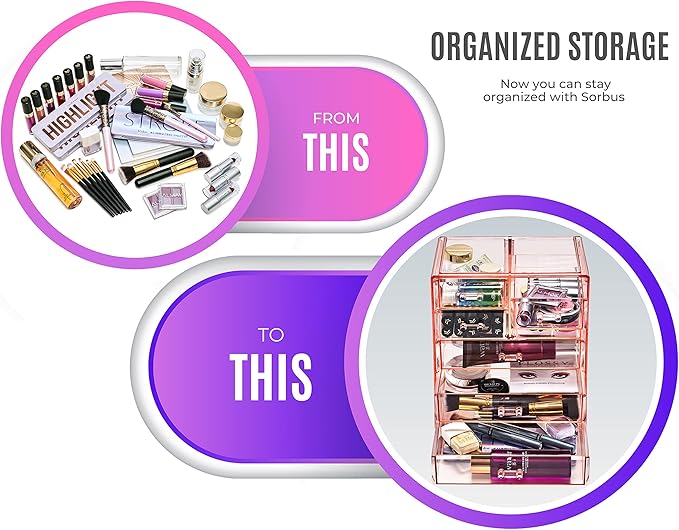 Sorbus Acrylic Makeup Organizer - Organization and Storage Case for Cosmetics Make Up & Jewelry - Big Clear Makeup Organizer for Vanity, Bathroom, College Dorm, Closet, Desk (3 Large, 4 Small Drawers)-Velvo Beauty