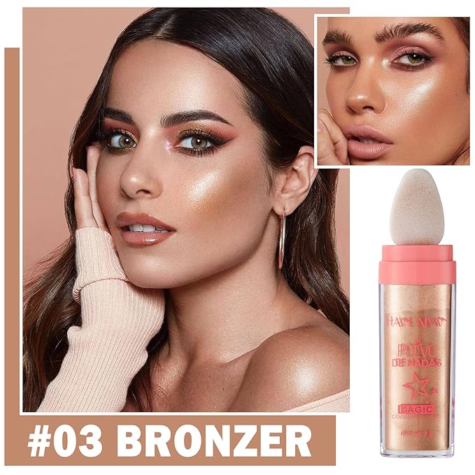 Polvo De Hadas Body Shimmer Glitter Highlighter Powder Makeup,High Gloss Sparkle for Face Body Hair,Create The Most Sparkly And Attractive Glitter Makeup - Bronze-Velvo Beauty