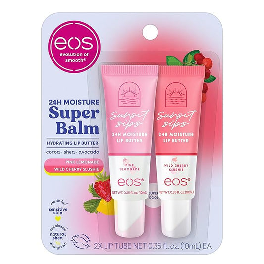 eos 24H Moisture Super Balm- Pink Lemonade & Wild Cherry Slushie, Lip Mask, Day or Night Lip Treatment, Made for Sensitive Skin, 0.35 fl oz, 2-Pack-Velvo Beauty