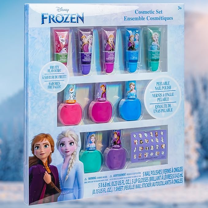 Disney Frozen 2 - Townley Girl Super Sparkly Cosmetic Makeup Set for Girls with Lip Gloss Nail Polish Nail Stickers - 11 Pcs|Perfect for Parties Sleepovers Makeovers| Birthday Gift for Girls 3 Yrs+-Velvo Beauty