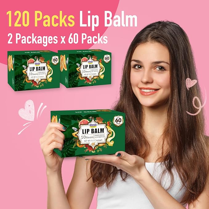 AZEN 120 Pack Lip Balm, Natural Lip Balm Bulk, Lip Care Product, Christmas Stocking Stuffers, Christmas Gifts for Women Girls - 10 Flavors-Velvo Beauty