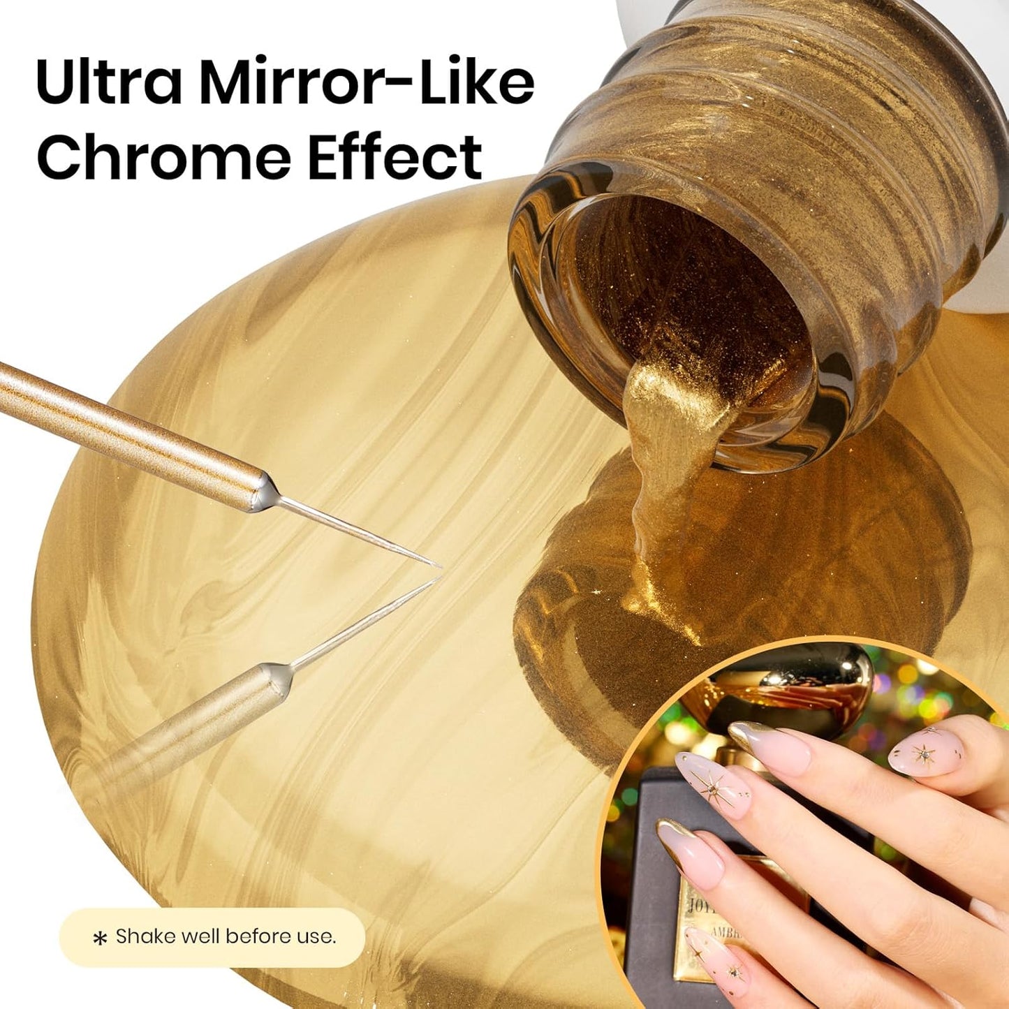 Beetles Metallic Gold Gel Liner 7ml French Tip Gel Polish 3D Mirror Chrome Effect Metal Painted Nail Polish Build in Thin Brush French Swirl Line Nail Art Soak off Uv Lamp Manicure Salon-Velvo Beauty