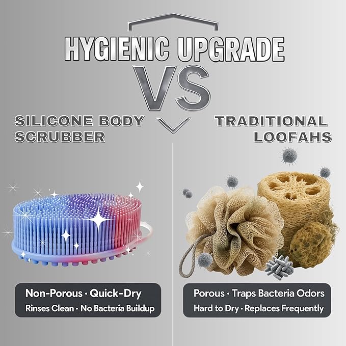 Avilana Silicone Body Scrubber – Gentle Shower Brush & Loofah Alternative- Food Grade & Lab Tested – Fast-Drying, Hygienic, BPA-Free Silicone Body Gentle Exfoliator (Marbled, Massage)-Velvo Beauty