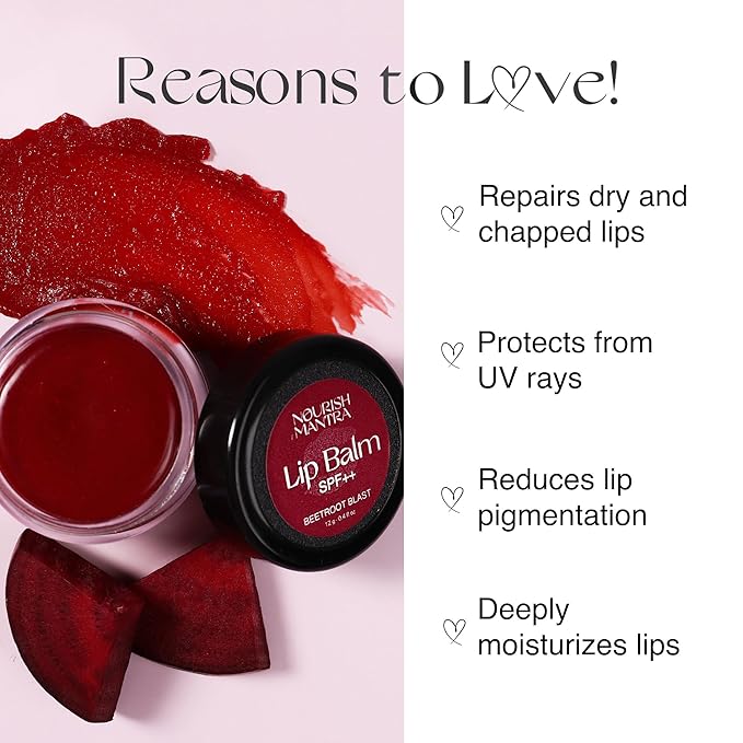 Nourish Mantra Beetroot Blast Lip Balm with SPF | Made with Olive oil, Shea Butter, Vitamin E and Avocado Oil | For Dry, Chapped & Dark Lips | Best for Both Women and Men | 12g (Pack of 3, Beetroot)-Velvo Beauty