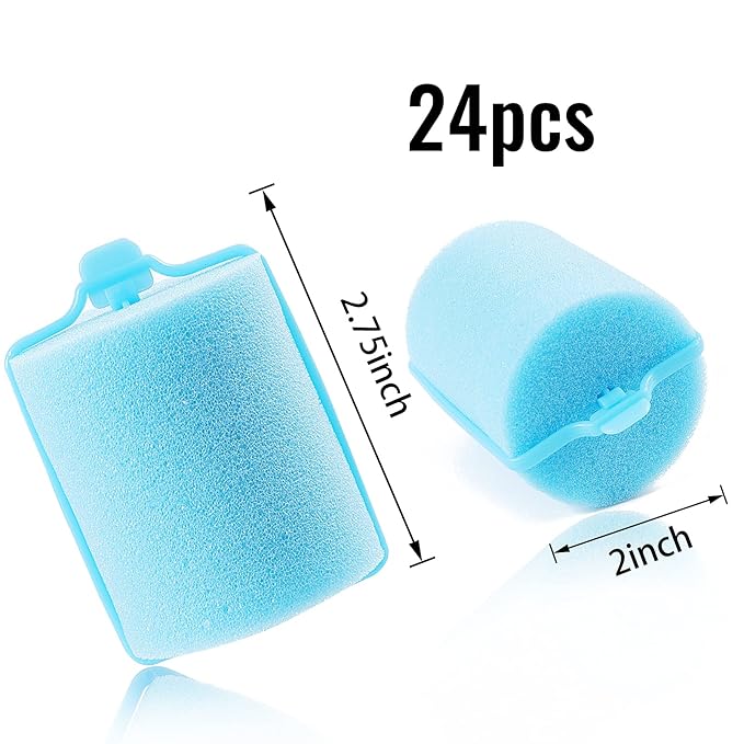 Jumbo Foam Sponge Hair Roller Soft Sleeping rollers Curvy Wavy Hairstyle Curling Hair Styling Tools 24 Pieces Use For Long Hair Short Hair Ladies And Children 2"X2.75"(blue)-Velvo Beauty