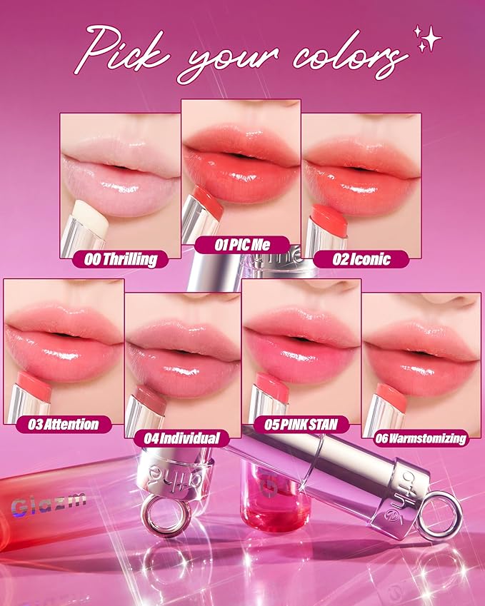 ATHE Glazm Lipbalm Stick - Vegan Glow Korean Lip Balm - Plumping, Volumizing & Highly Pigmented Lipstick - Soft Melting, Buildable Formula - Plant-Derived, Cruelty-Free, 0.12oz. (00 Thrilling)-Velvo Beauty