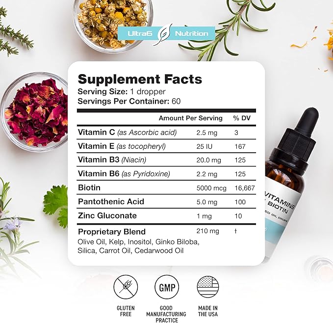 Liquid Biotin with Hair Vitamins - Vitamin C, E, B6 & Organic Coconut Oil - Liquid Biotin for Hair, Skin, Nails and Immunity Support-Velvo Beauty