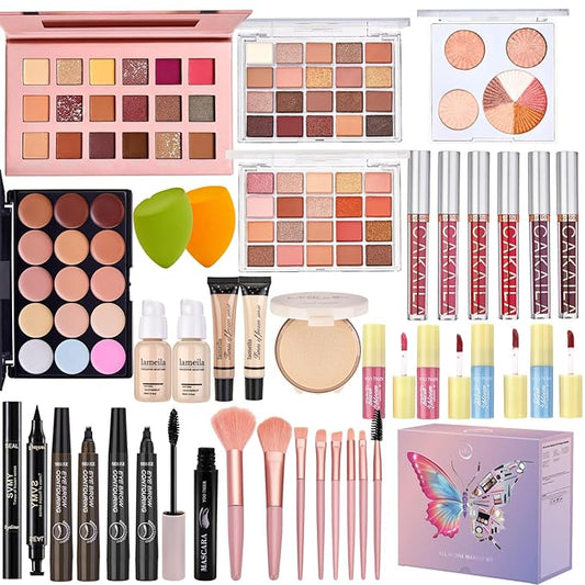 All in One Makeup Kit, Make Up Gift Set for Women, Makeup Kit for Women Full Kit, Includes Foundation Face Primer Eyeshadow Concealer Liquid Blush Lipgloss Eyeliner Mascara Cosmetic Brushes Set-Velvo Beauty