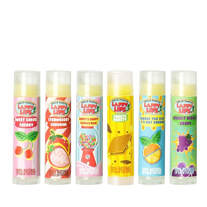 Lappy Lips Organic 100% Natural, Lip Balm Chap stick for Kids, Toddlers (6 flavors) - Organic Essential Oil - for Dry Chapped Lips to Restore and Heal and Make Kids Happy-Velvo Beauty