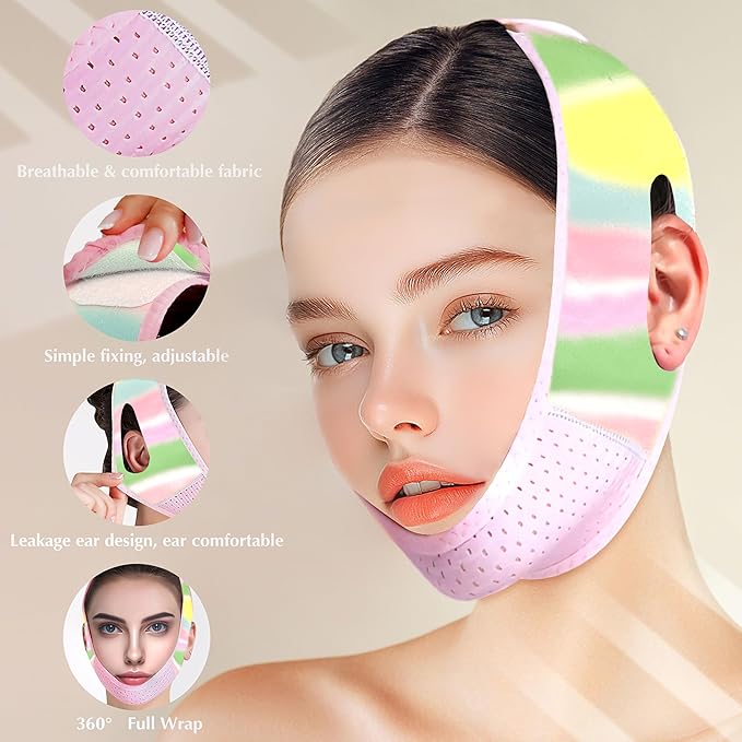 Reusable V Line Lifting Mask with Chin Strap, V Shaped Face Mask for Sagging, Jaw Exerciser (Colorful)-Velvo Beauty