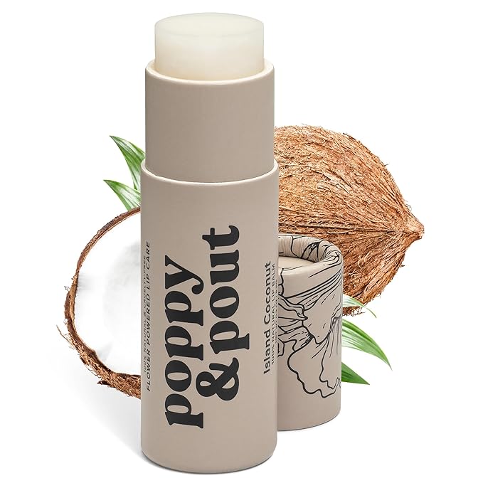 Poppy & Pout Island Coconut Jumbo Lip Balm | All Natural Lip Balms & Moisturizers | Hydrates with Beeswax, Vitamin E, Organic Coconut Oil | Cruelty-Free | Lip Balm in Recyclable Cardboard Tube-Velvo Beauty