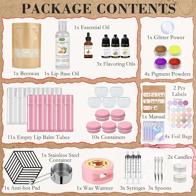 Lip Balm Making Kit - DIY Lip Gloss Kit to Make Your Own Lip Balm with Natural Beeswax, Lip Base Oil, Essential Oil, Tubes, Jars Lip Balm Craft Kit For Adults Girls Moisturizing Lip Care Kit-Velvo Beauty