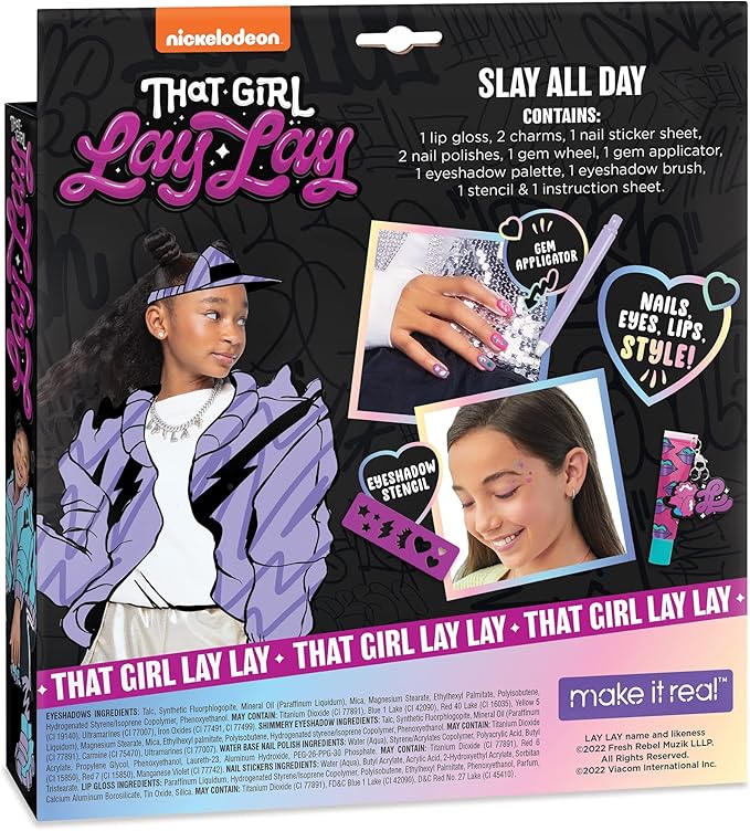 That Girl Lay Lay: Slay All Day Cosmetic Expressions - 12 Piece Set, Make It Real, Nickelodeon, Nails-Eyes-Lips-Style!, Beauty & Makeup Kit, Nail Art, Tweens & Girls, Kids Ages 6+-Velvo Beauty