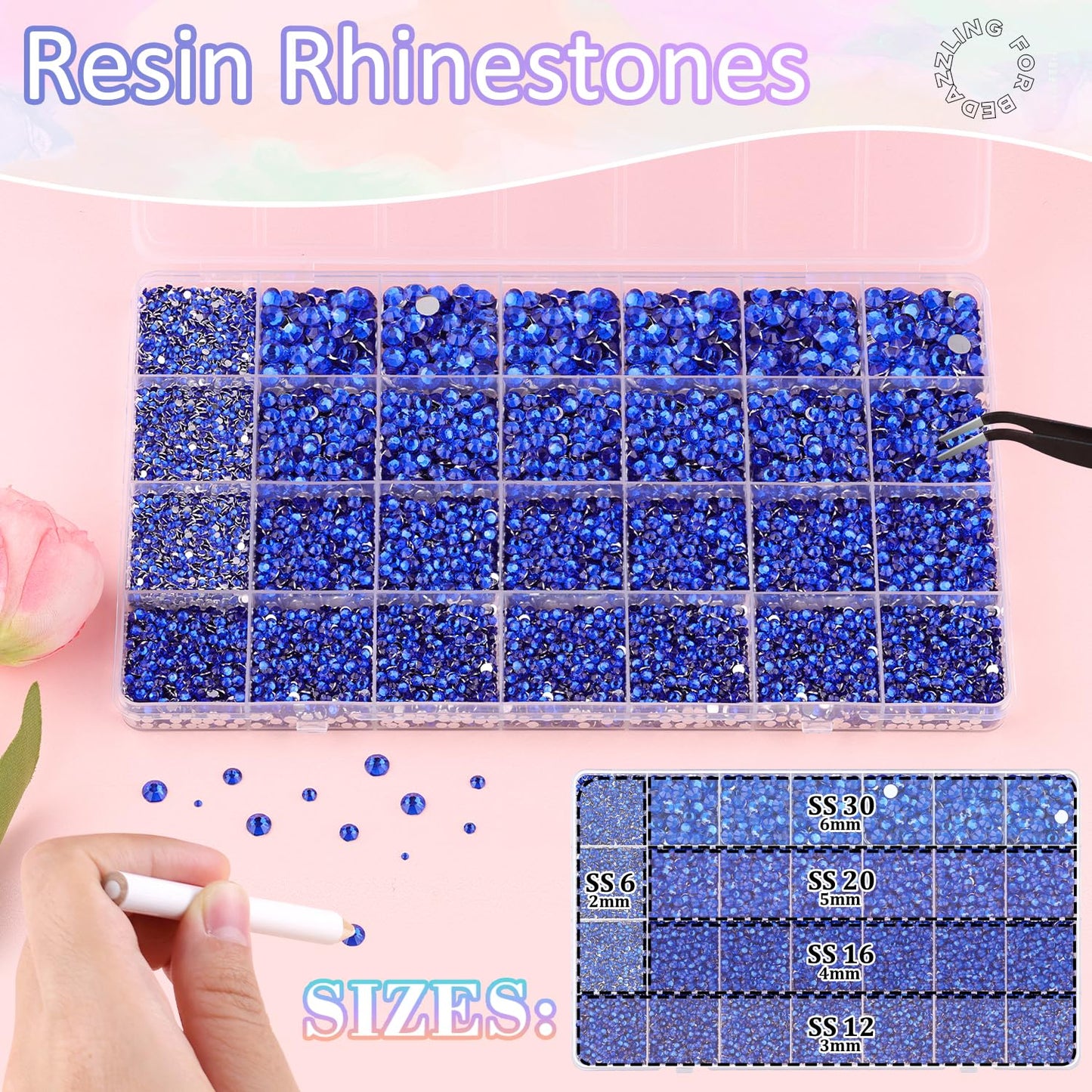30000Pcs Resin Rhinestones for Bedazzling with 3Pcs B7000 Jewelry Glue, Royal Blue Flatback Gems Rhinestones for Crafting, Clothing Tumblers Mugs Shoes Fabric Decor Nail Art-Velvo Beauty