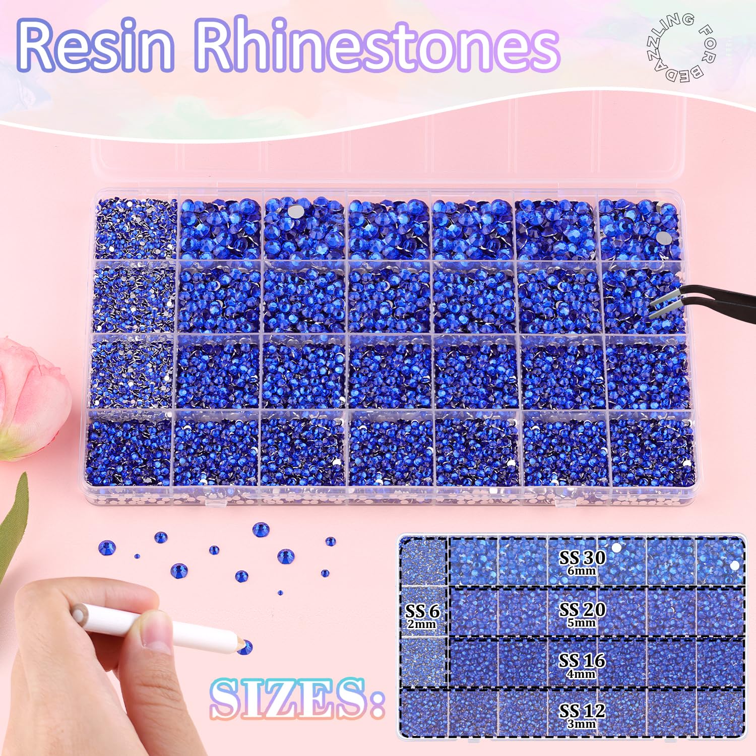 30000Pcs Resin Rhinestones for Bedazzling with 3Pcs B7000 Jewelry Glue, Royal Blue Flatback Gems Rhinestones for Crafting, Clothing Tumblers Mugs Shoes Fabric Decor Nail Art-Velvo Beauty