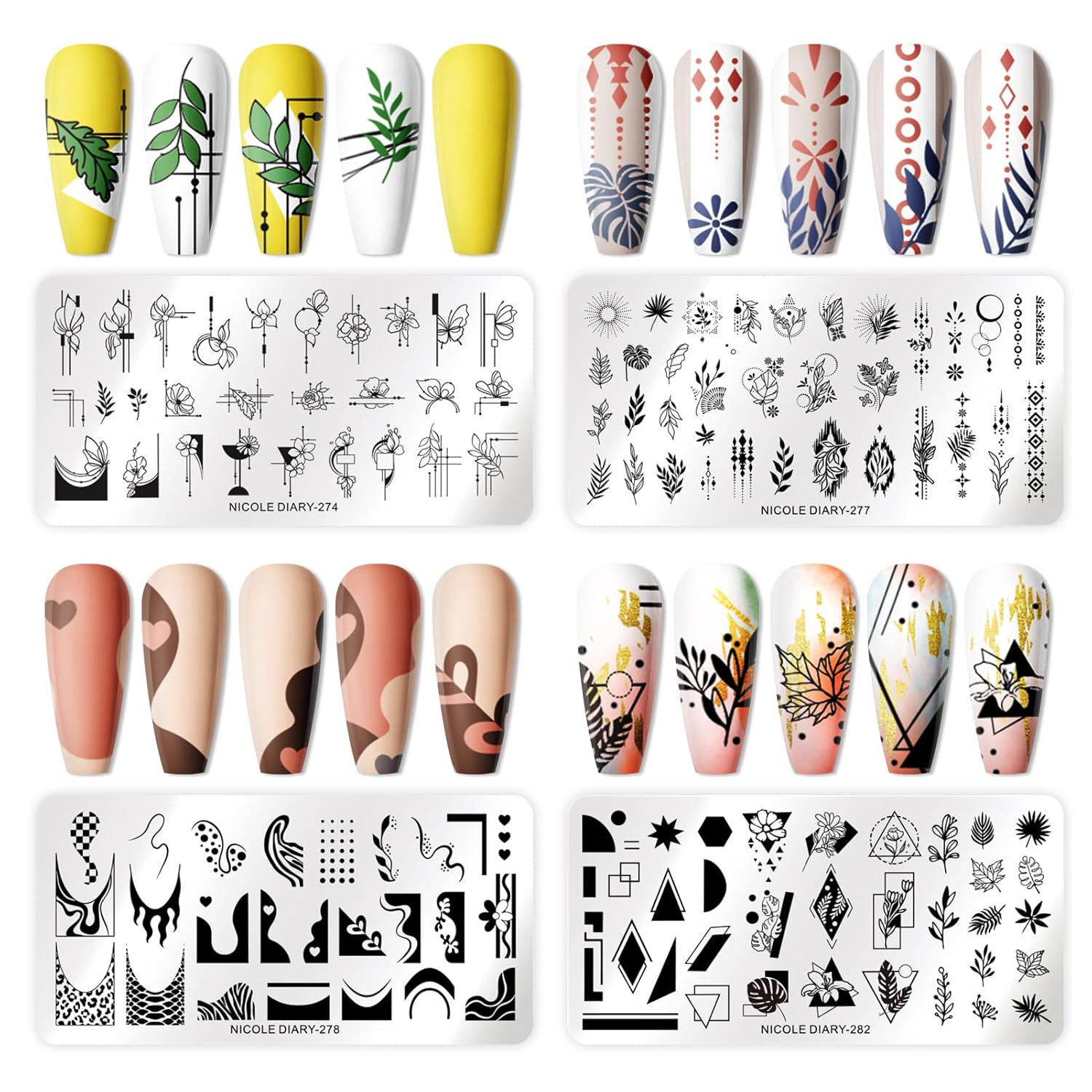 Born Pretty Nail Art Stamping Templates Set Flowers Leaves Plant French Stamping Image Plates Manicure DIY Design Stamp Plates 8PCS-Velvo Beauty