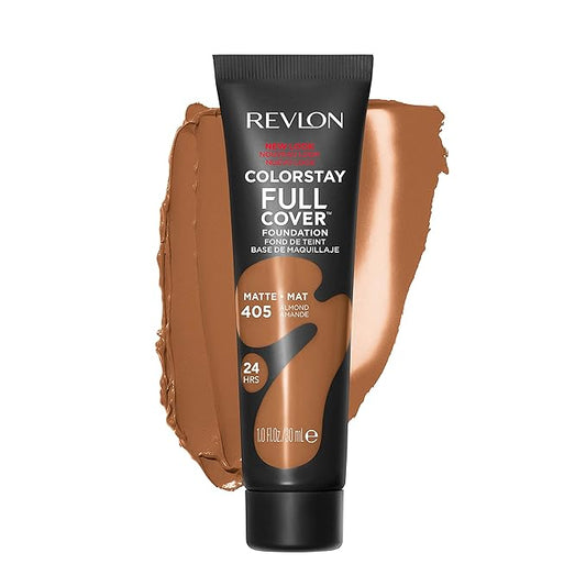 Revlon ColorStay Full Cover Longwear Matte Foundation, Heat & Sweat Resistant Lightweight Face Makeup, Almond (405), 1.0 oz-Velvo Beauty