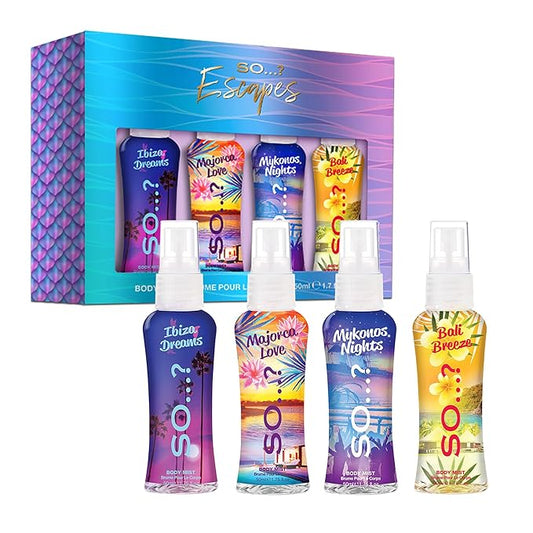 So...? Escapes Body Mist Set - Perfumes for Women - Everyday Body Spray for Women - Vegan, Cruelty Free Fragrances - Travel Size Gift Set - 4 pcs-Velvo Beauty