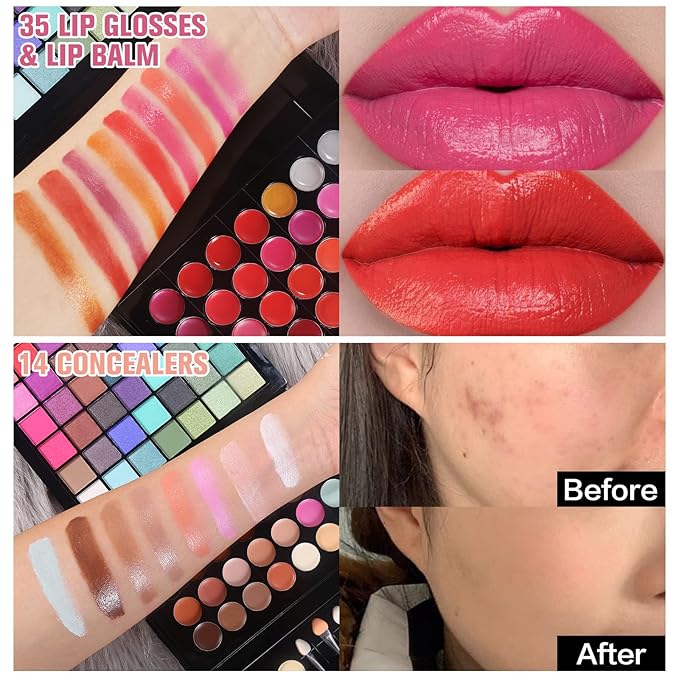 177 Colors Professional Makeup Kit for Women Girls Full Kit Gift Set with Mirror All in One Make up Palette Included Eyeshadow Powder Eye Shadow Gel Lip Gloss Concealer Eyebrow Powder Blush Brushes-Velvo Beauty