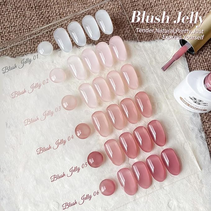 Born Pretty Milky White Jelly Nude Pink Gel Nail Polish Translucent Natural Sheer Pink Soak Off U v Light Cure Gel Polish Kit for Salon and Nail Art DIY at Home 6Colors-Velvo Beauty