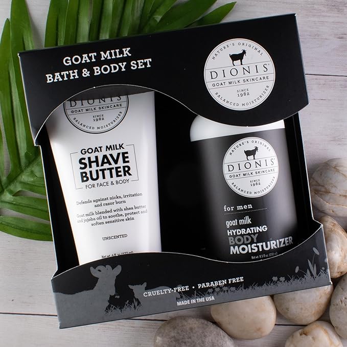 Dionis Goat Milk Skincare Men's Bath & Body Gift Set - Shea Butter & Jojoba Oil Shave Butter For Sensitive Skin, Protects Against Irritation & Razor Burns - Unscented Hydrating Moisturizer For Men-Velvo Beauty