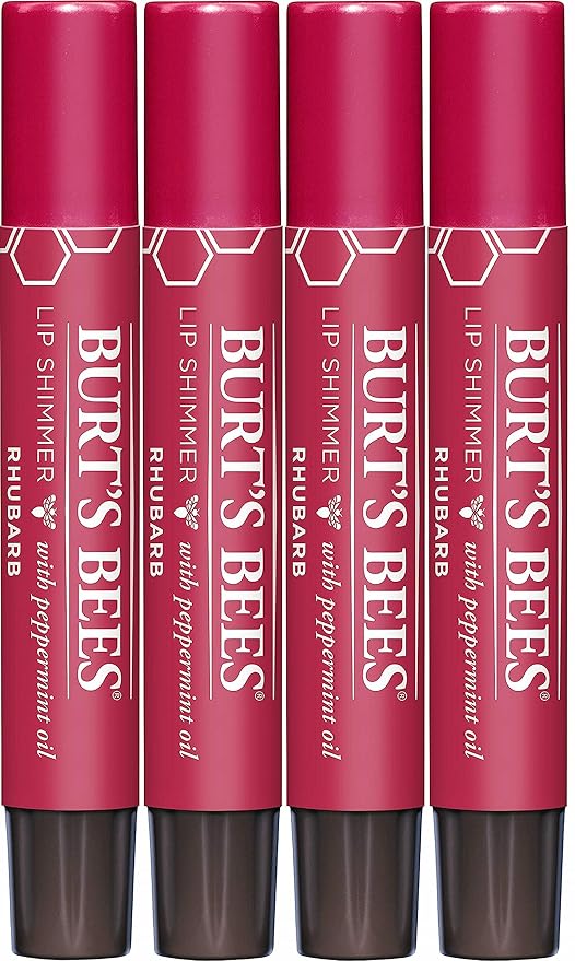 Burt's Bees Shimmer Lip Tint Set, Tinted Lip Balm Stick, Moisturizing for All Day Hydration with Natural Origin Glowy Pigmented Finish & Buildable Color, Rhubarb (4-Pack)-Velvo Beauty