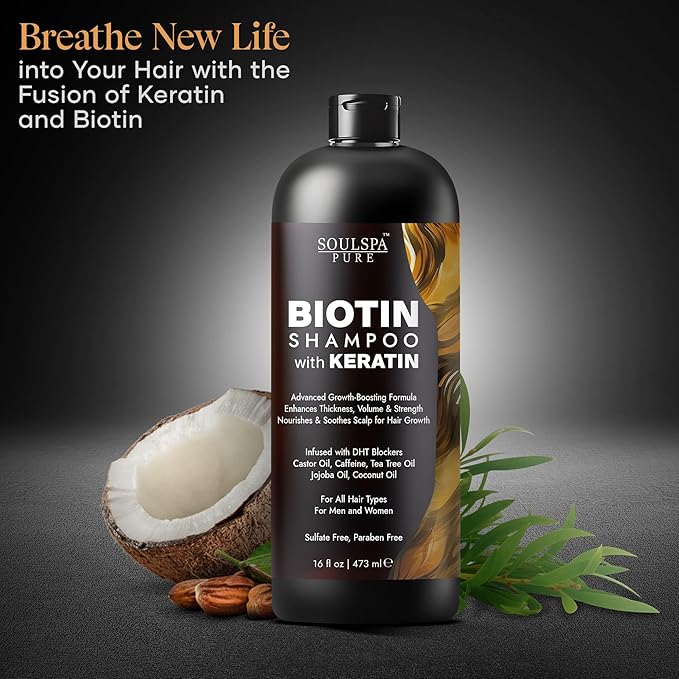 Biotin Shampoo with Keratin - Advanced Anti-Thinning, Hair Growth & Repair Formula - Soothes Scalp, with Tea Tree Oil & DHT Blockers - Strong, Healthy Hair for Men & Women - 16 fl oz-Velvo Beauty