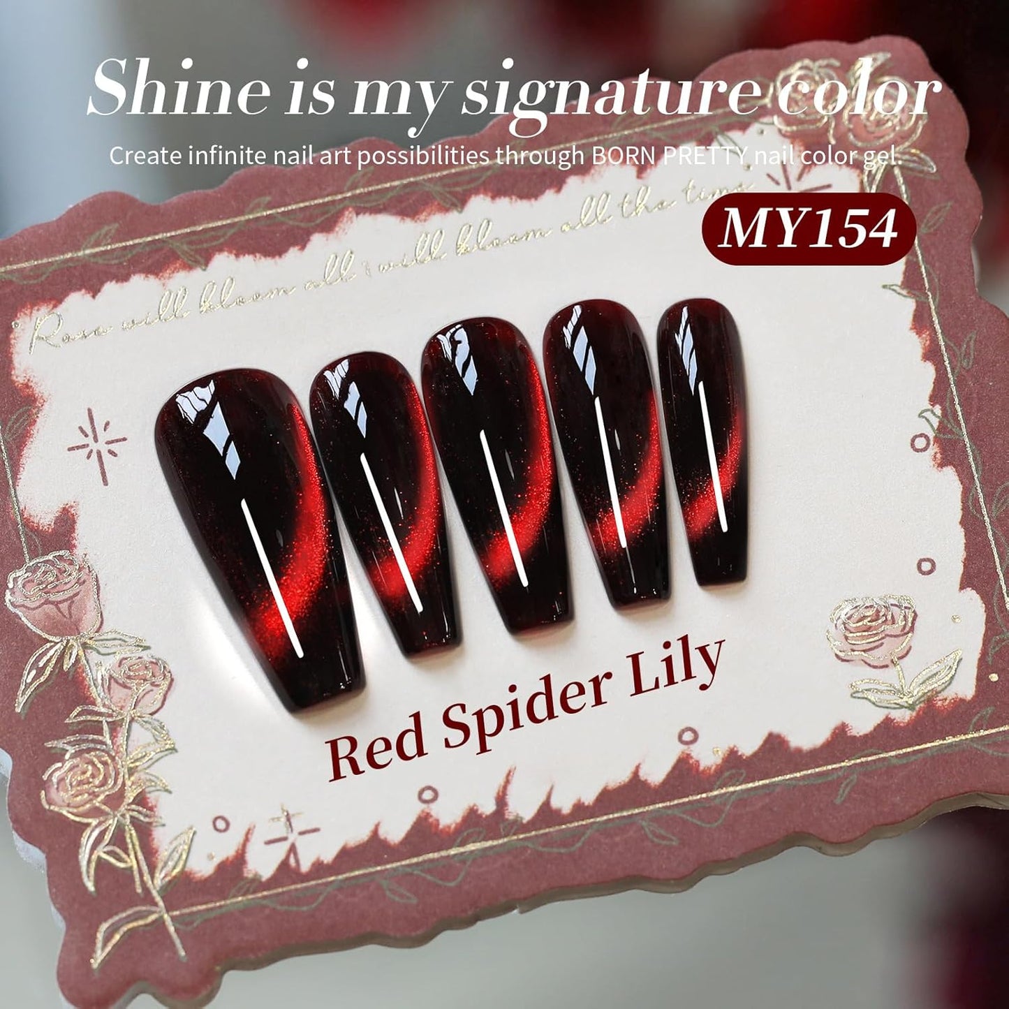 Born Pretty Cat Magnetic Eye Gel Nail Polish, Red Holographic Glitter Shiny Sparkle Crystal Gel Nail Polish Magnetic Nail Polish Salon DIY at Home 15mL-Velvo Beauty