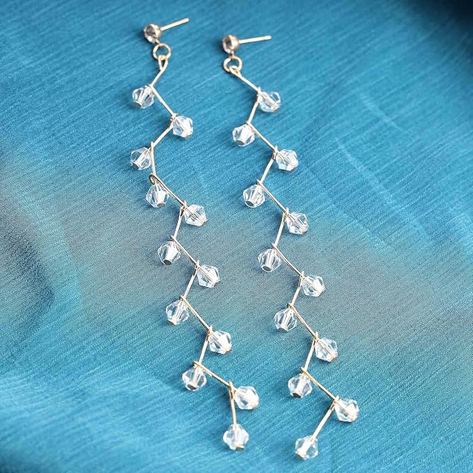 Boho Rhinestone Leaf Earrings Gold Crystal Drop Earring Long Chain Tassel Dangle Earrings Jewelry for Women and Girls Gifts-Velvo Beauty