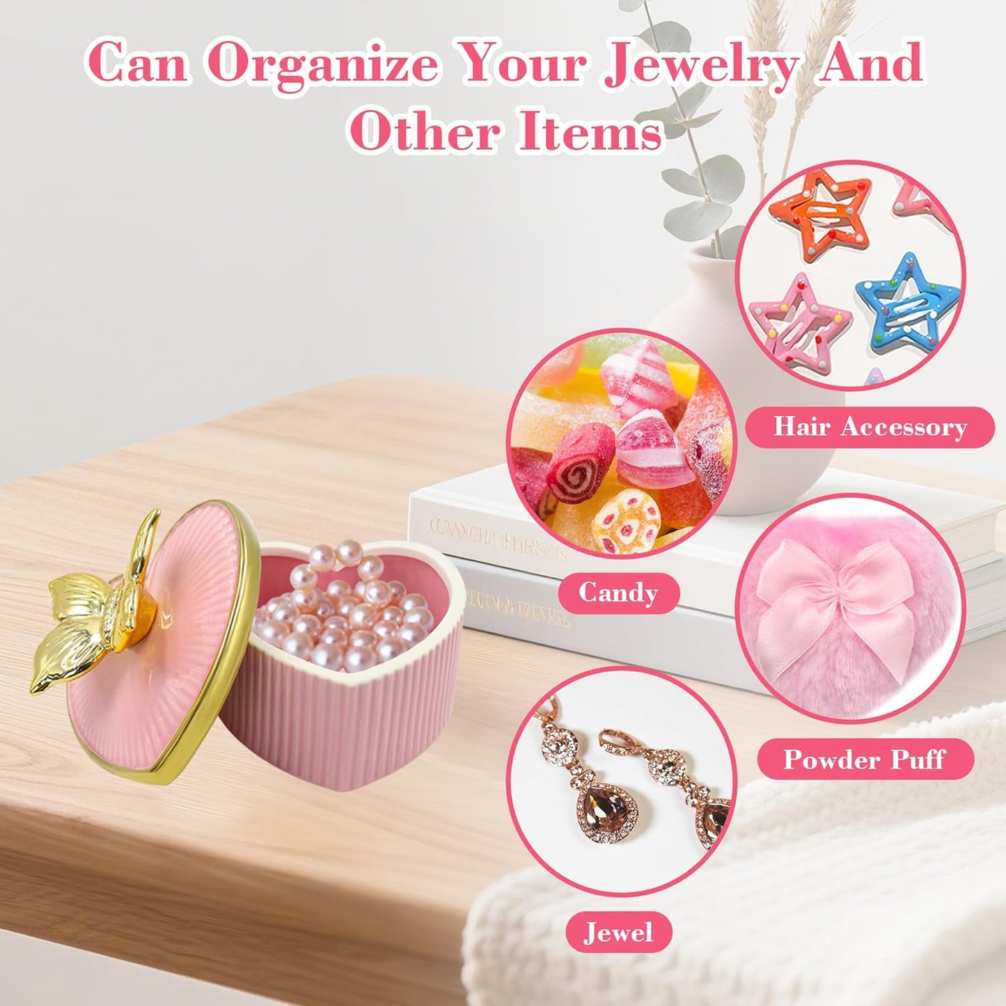 Large Body Powder Puff and Container, Ceramics Dusting Powder Container with 2 PCS Washable Heart Shaped Body Puff, Butterfly Dusting Case for Wet and Dry Makeup (Pink)-Velvo Beauty