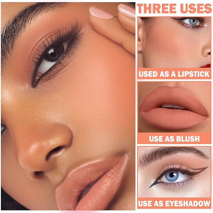 Cream Blush Stick with Brush,Waterproof Blush Makeup,Long Lasting 3 In 1 Cheek Blush & Lip Tint & Eye Shadow Makeup Stick,Easy To Use Blends Effortlessly,Cream Blush Makeup for All Skin Tones - Coral Orange-Velvo Beauty