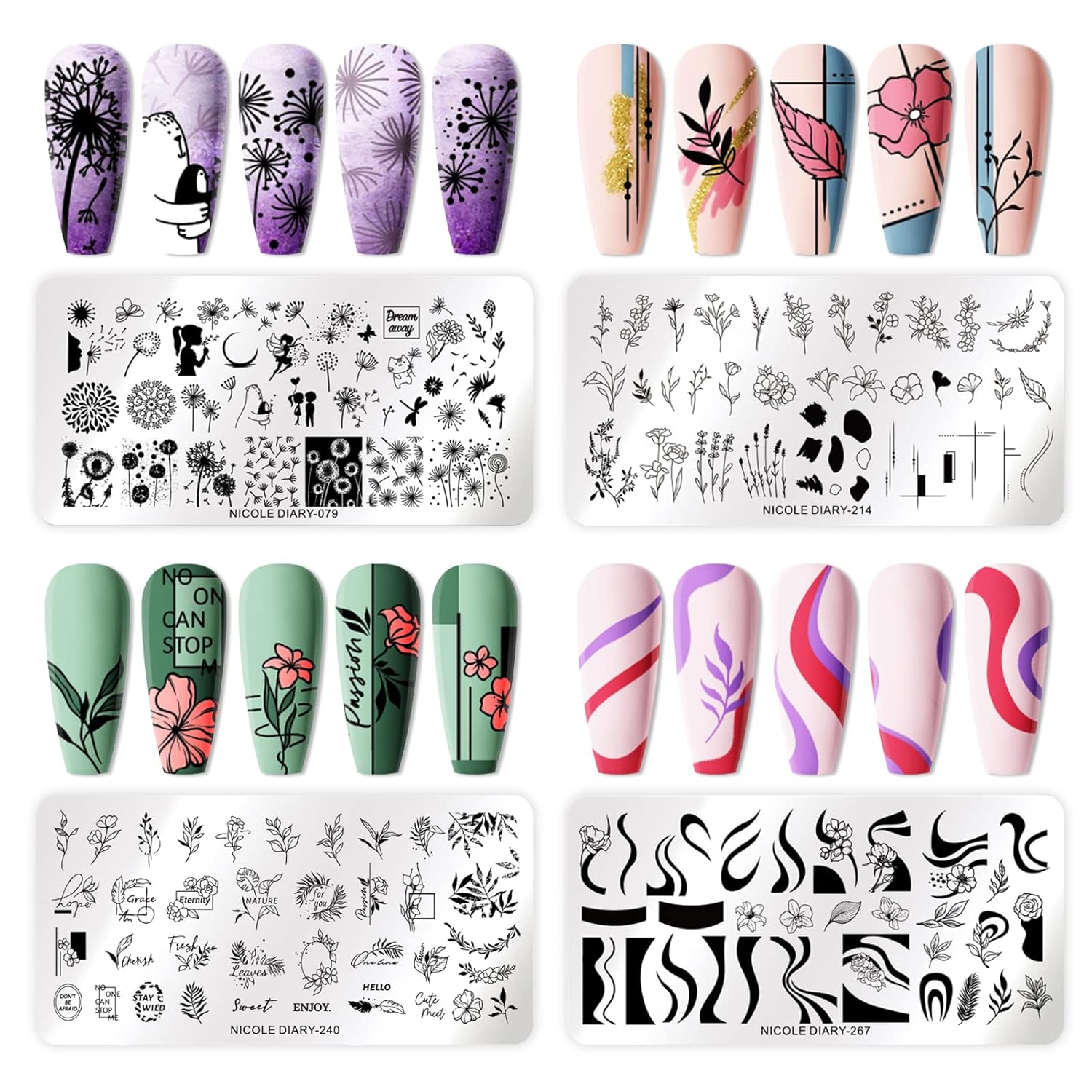Born Pretty Nail Art Stamping Templates Set Flowers Leaves Plant French Stamping Image Plates Manicure DIY Design Stamp Plates 8PCS-Velvo Beauty