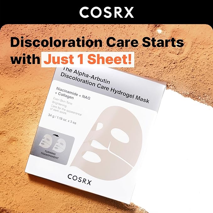 COSRX The Alpha-Arbutin Discoloration Care Hydrogel Face Masks Skincare 3 EA, Collagen Face Mask, Travel Essentials, Overnight Face Mask, Korean SkinCare-Velvo Beauty