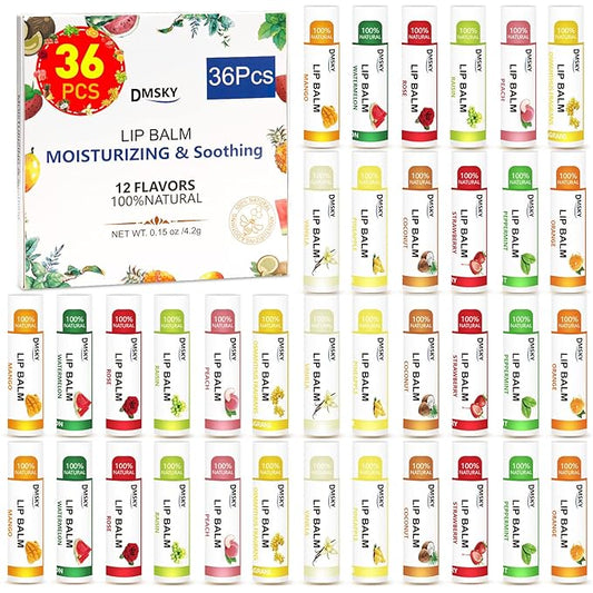 DMSKY 36 Pack Lip Balm, Natural Lip Balm Bulk with Vitamin E and Coconut Oil, Moisturizing Soothing Chapped Lips, Gifts for Women Stocking Stuffers Party Favors-Velvo Beauty