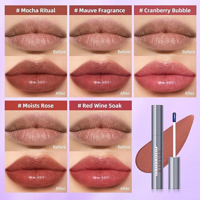 KIMUSE Lip Stain Masque: Peel Off Lip Stain Long Lasting Waterproof 12HR Transfer Proof & Hydrating Tint, Instant Lip Color With Natural Matte Effects, Vegan & Easy To Use-Velvo Beauty