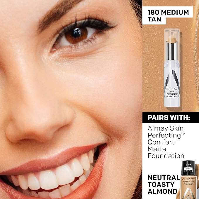 Almay Skin Perfecting Comfort Concealer, Hypoallergenic, Cruelty Free, -Fragrance Free, Dermatologist Tested, Medium/Tan-Velvo Beauty
