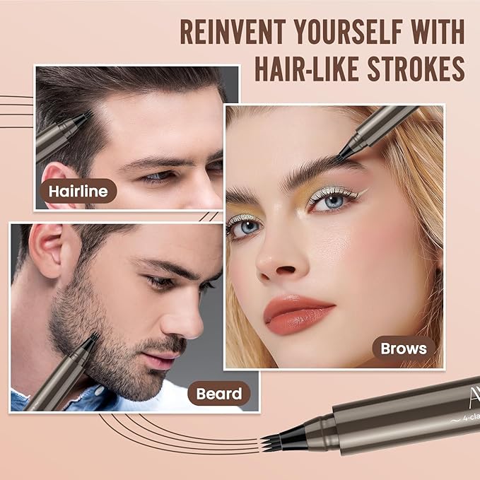 AWROSE Eyebrow Pencil, 3D Waterproof Microblading Eyebrow Pen 4 Fork Tip Tattoo Pencil, Precise Natural Brow Magic Eyebrow Pencil with Hair Like Strokes, 4 Points Multi-Used Eye Brow Pencils for Women-Velvo Beauty