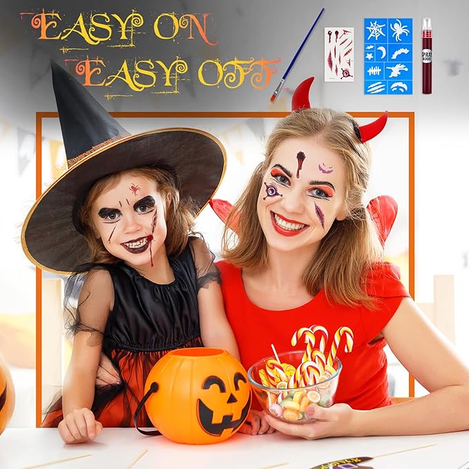 Halloween Makeup Kit, White Black Skeleton Face Paint, Clown Witch Makeup Palette, Vampire Zombie Makeup Kids Adult Special Effects: Fake Blood Scar Wax Tattoos Stencils Crayons Set-Velvo Beauty