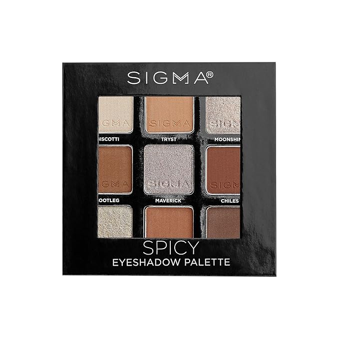 Sigma Beauty On-the-Go Eyeshadow Palette - Spicy - 9 Bold Eyeshadow Shades in Matte, Shimmer and Metalic Finishes - Highly Pigmented Vegan Eye Makeup Palette - Clean Beauty Products-Velvo Beauty