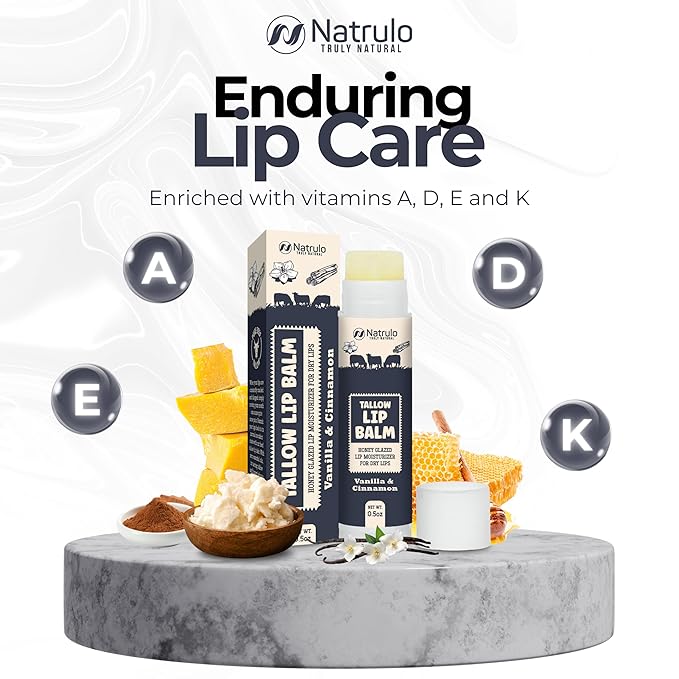 Beef Tallow Lip Balm – Natural Tallow Beeswax Chapstick – Hydrating Moisturizer Grass Fed Bison Tallow Balm Lip Care – Soothes Chapped, Dry Lips, Sensitive Skin – Long Lasting & Vitamin Rich USA-Made-Velvo Beauty