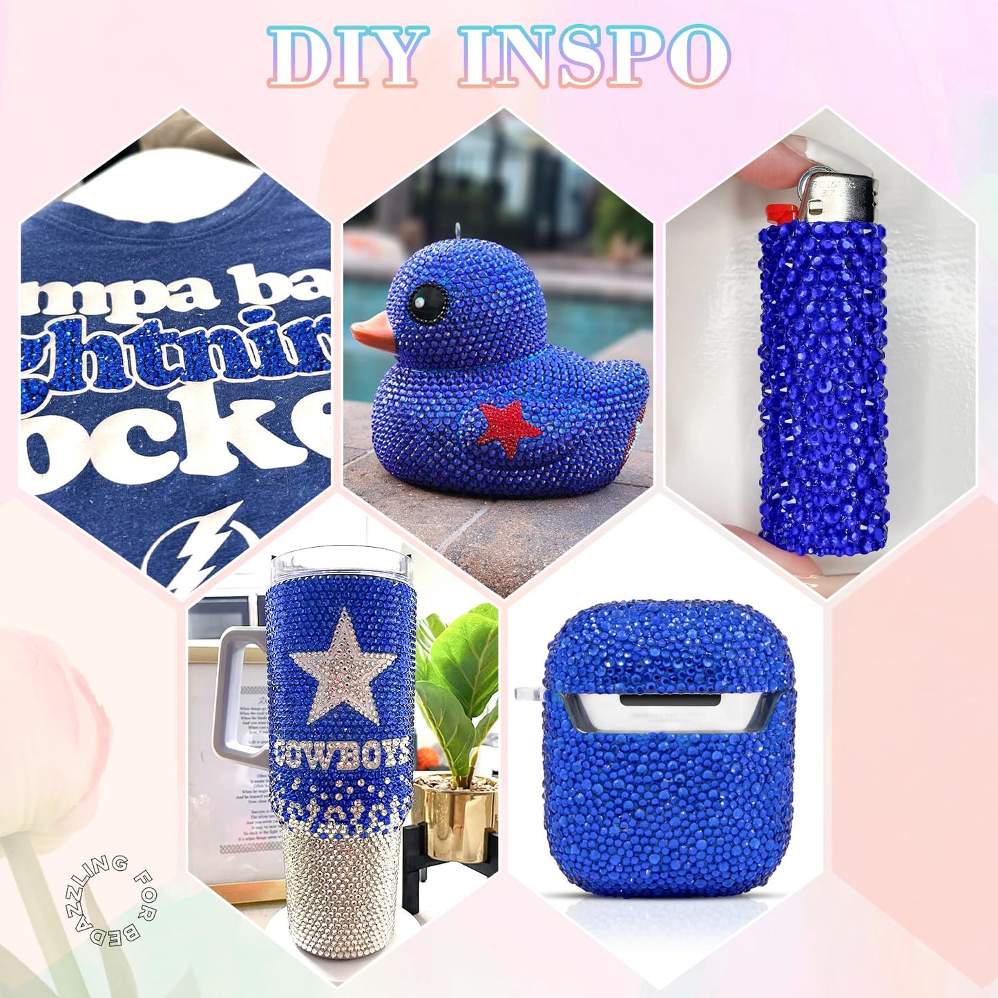 25000Pcs Resin Rhinestones with B7000 Jewelry Glue for Crafting, Royal Blue 2-6mm Non Hotfix Flatback Gems, Bedazzling Crystal for DIY Crafts Clothing Tumblers Mugs Shoes Fabric Decor Nail Art-Velvo Beauty