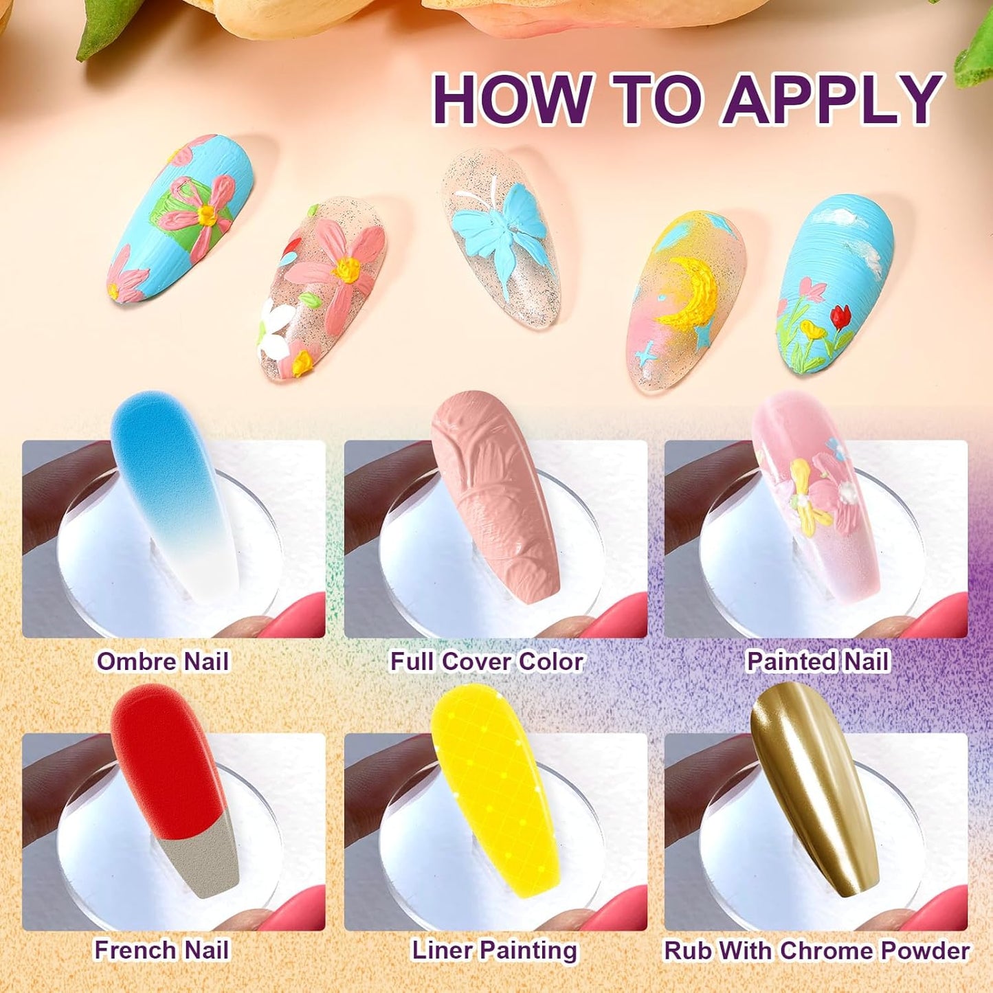 Gradient Painting Gel, 9 Colors Ombre Gel 3D Sculpture Effect Black&White Nude Pink Sponging for Pigment Pat Aura Nails French Manicure Soak Off UV Artistic Inspiration-Velvo Beauty