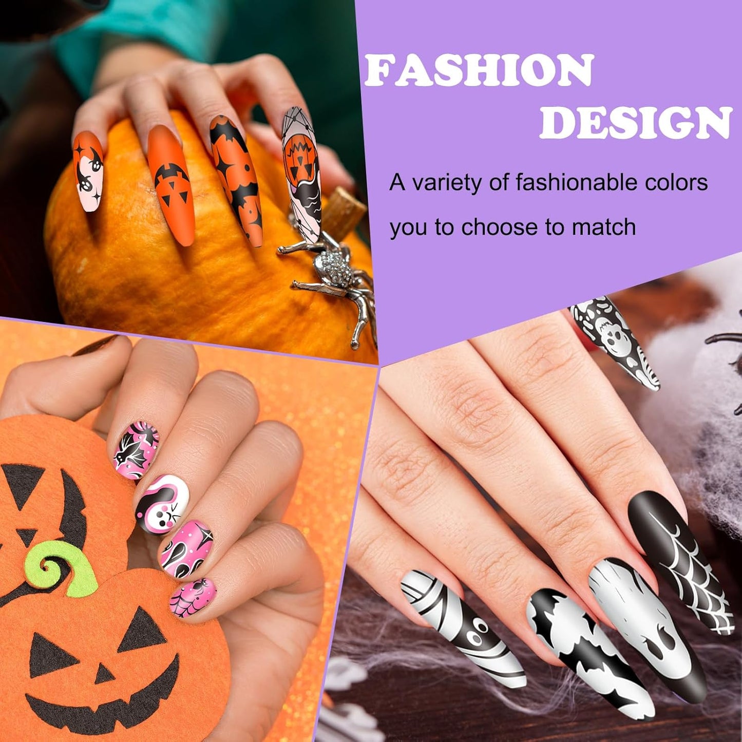 Whaline 6Pcs Halloween Nail Plates Stamping Set Pumpkin Ghost Bat Witch Stamp Templates Nail Art Plates for Trick or Treat Party DIY Print Manicure Salon Design-Velvo Beauty