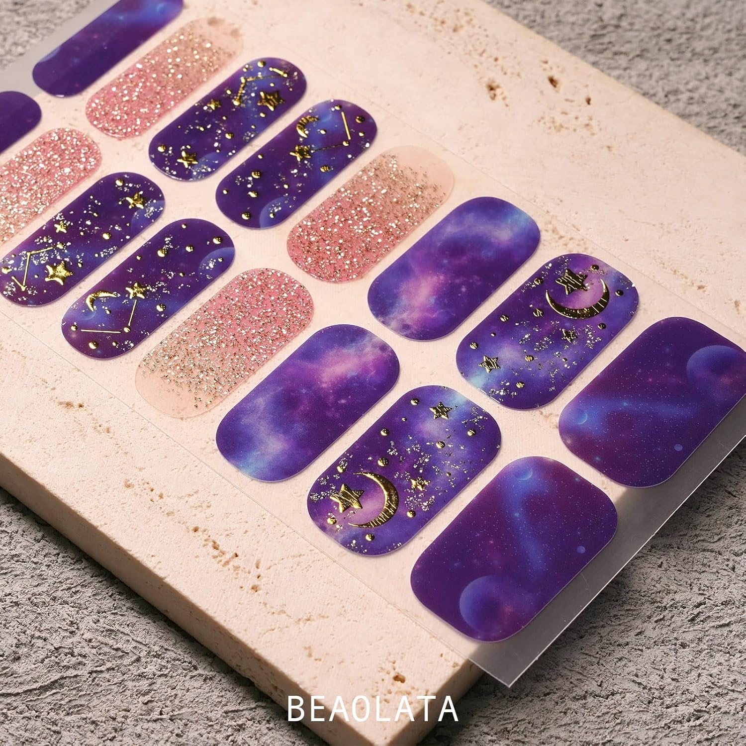 Nail Polish Strips, 32PCS Salon Quality Wraps, Long Lasting Gel Nail Stickers for Women Easy Apply& Remove (Stardust Purple Dream)-Velvo Beauty