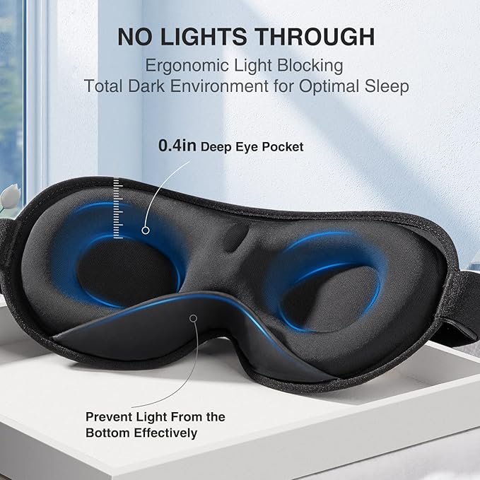 YFONG Weighted Sleep Mask, Women Men 3D Eye Mask Blocking Lights Sleeping Mask (4.2oz/120g), Pressure Relief Night Sleep Eye Mask with Adjustable Strap, Eye Cover Blindfold for Travel Nap Yoga, Blue-Velvo Beauty