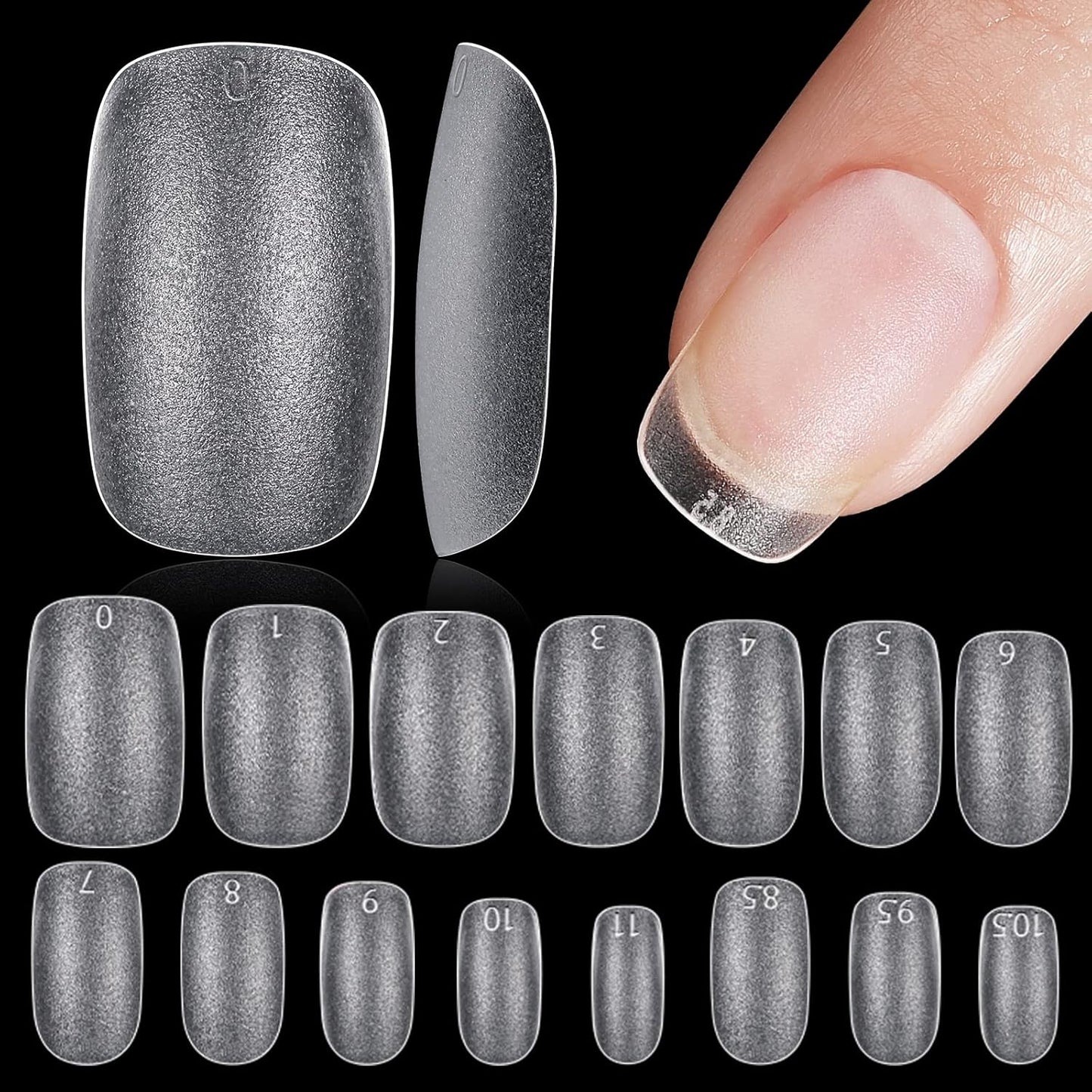 TOMICCA Short Oval Nail Tips, 240Pcs 15Sizes Double Sided Matte Nail Tips for Manicure, Acrylic Full Cover Fake False Press on Nails for Home DIY Art-Velvo Beauty
