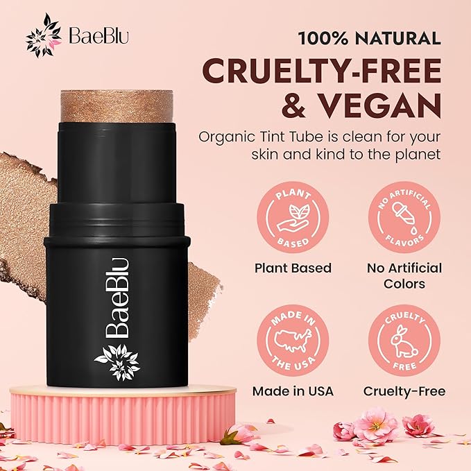 Organic Blush Tube, Amaretto - 100% Natural Vegan Cream Blush Sticks, Multi-Use Bronzer, & Highlighter for Lips, Cheeks & Eyes, Buildable Shimmer, Gluten-Free, Paraben-Free, Made in USA-Velvo Beauty